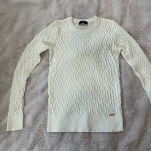 Tahari Cream Textured Knit Crew Neck Sweater